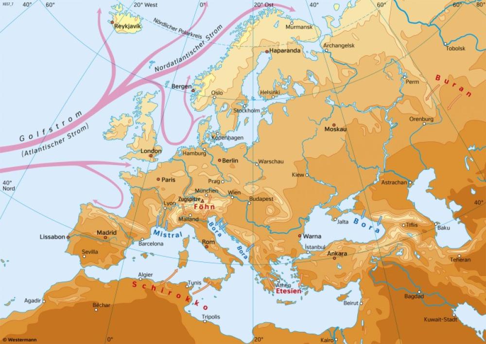Bild der Karte Europa - Temperaturen im Juli - Europa - Klima