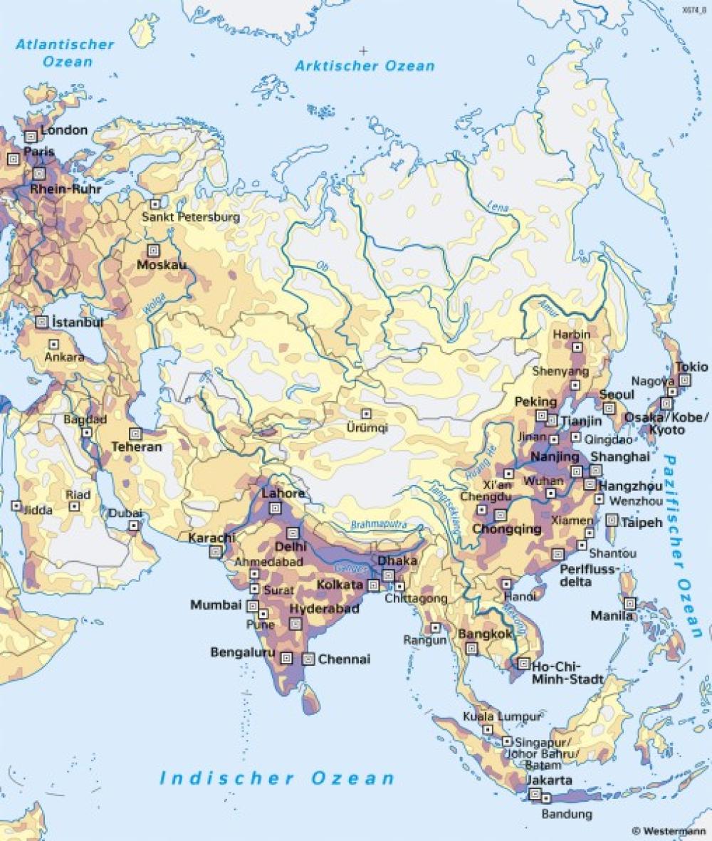 Bild der Karte Asien - Bevölkerungsverteilung - Asien - Staaten und Bevölkerung