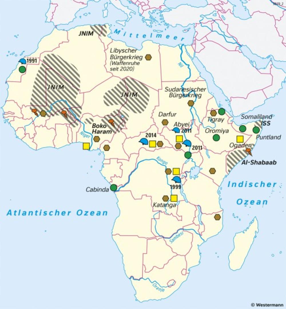 Bild der Karte Afrika - Konflikte - Afrika - Staaten und Bevölkerung
