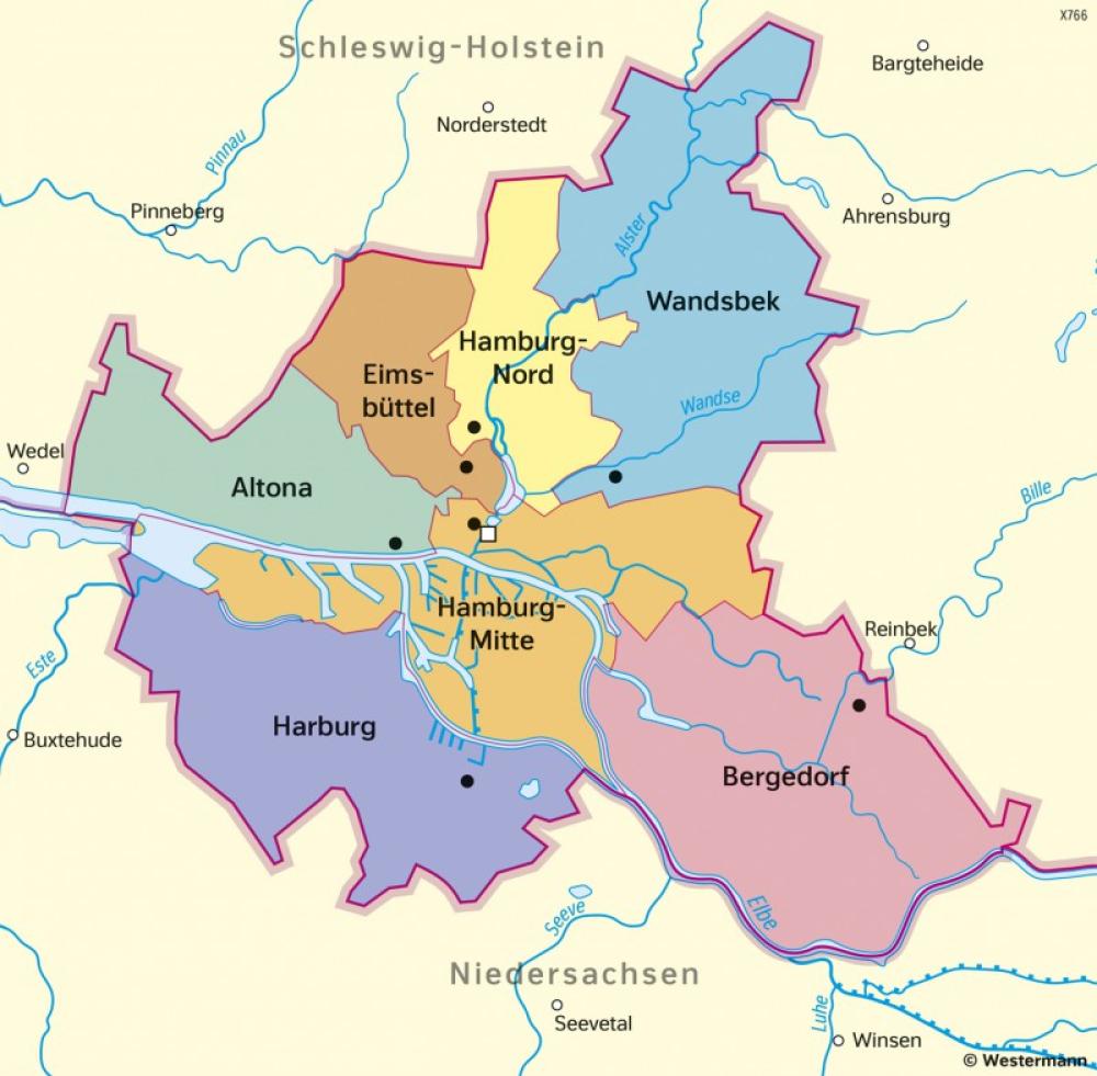 Bild der Karte Hamburg - Bezirke - Schleswig-Holstein und Hamburg - Geschichte und Verwaltung
