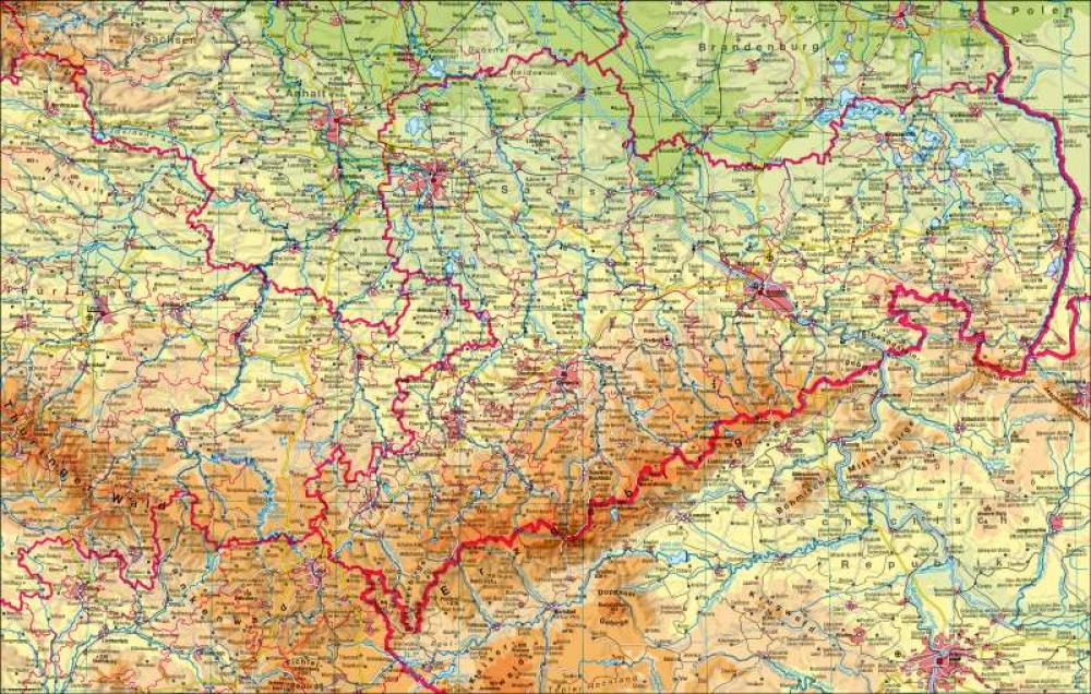 Bild der Karte Sachsen physisch - Sachsen - Sachsen physisch
