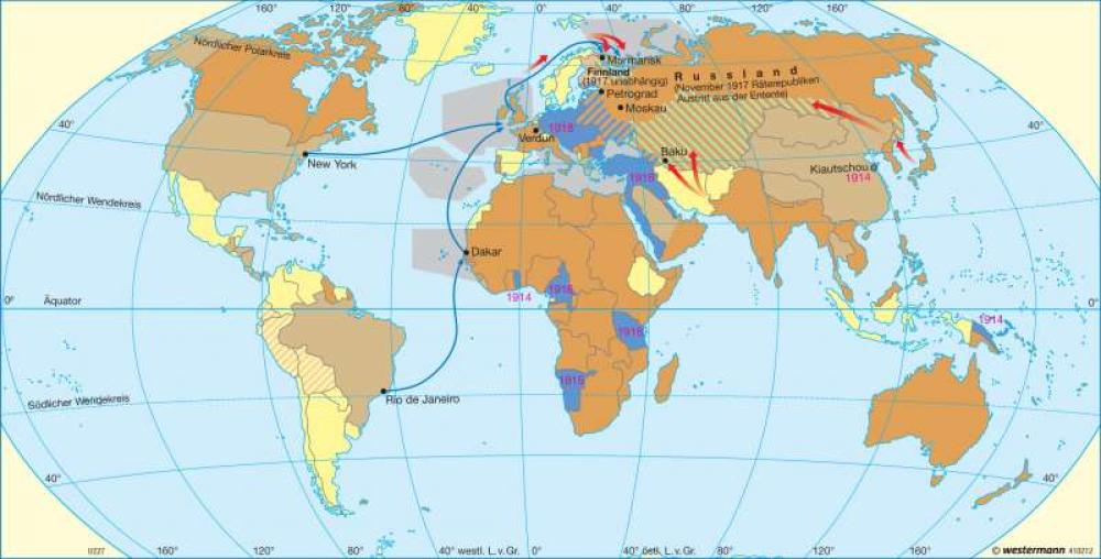 Bild der Karte Die Welt im Ersten Weltkrieg (1914 &#150; 1918) - Erde - Erde - Zeitalter des Imperialismus