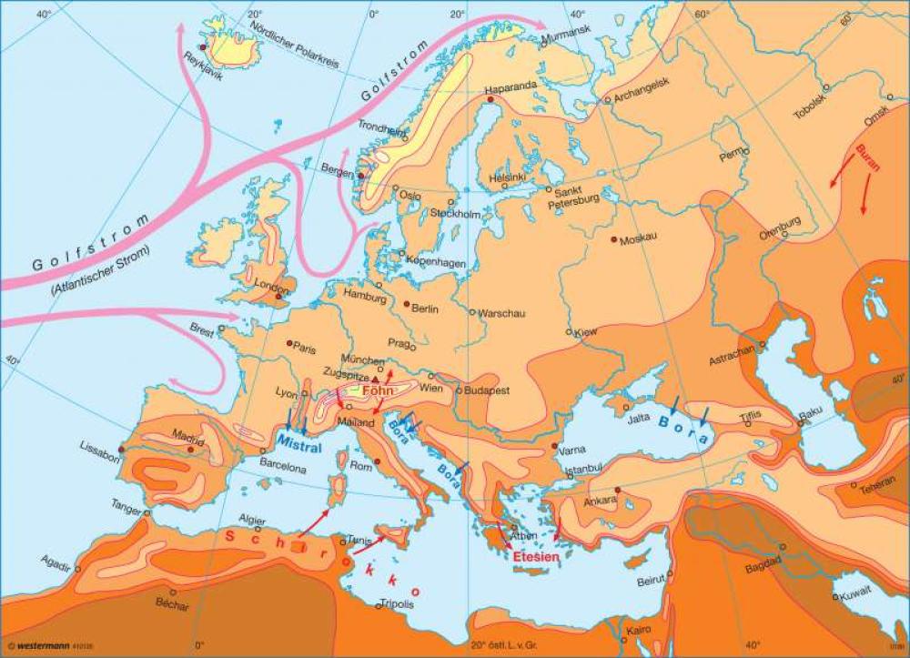 Bild der Karte Temperaturen im Juli - Europa - Europa - Klima