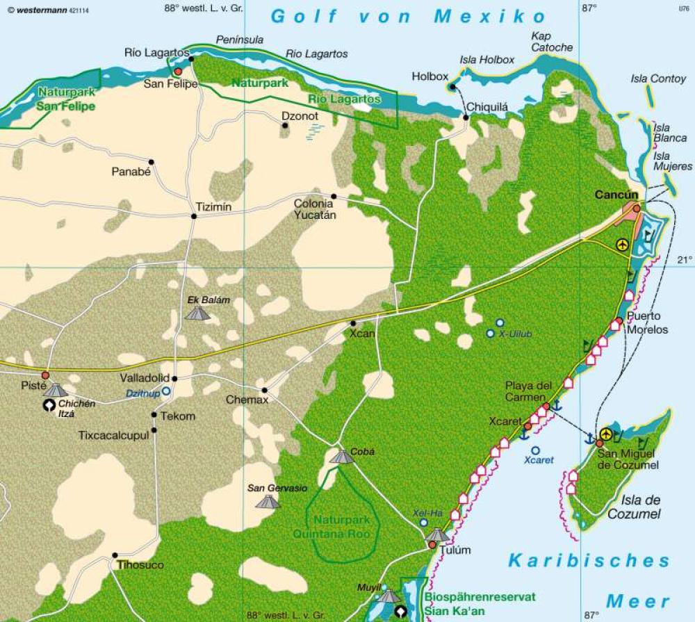 Bild der Karte Yucatán (Mexiko) - Kultur- und Massentourismus - Amerika - Mittel- und Südamerika (Lateinamerika)
