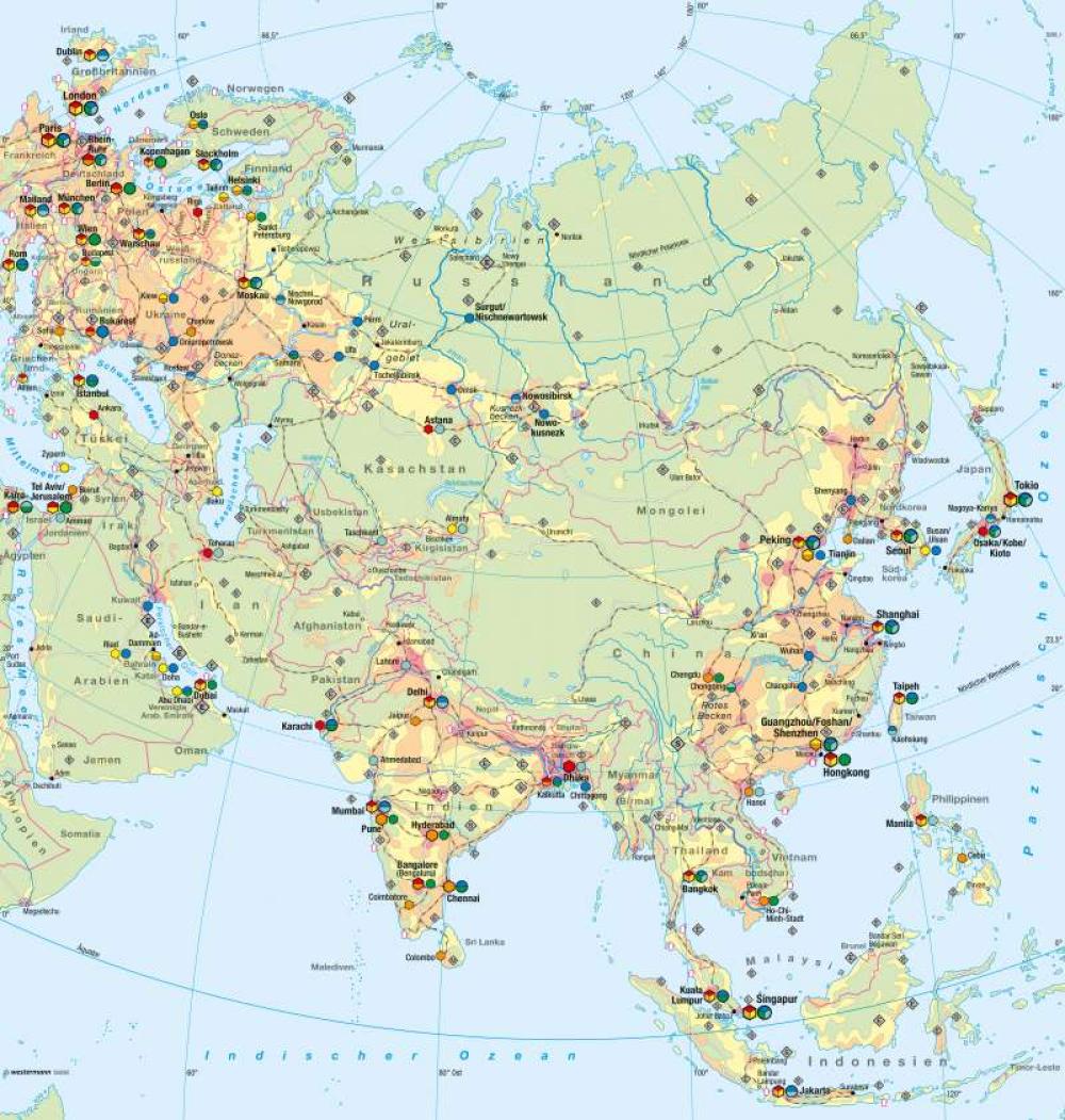 アジア図　Asien nach den neusten und besten Asien - Physische Übersicht-978-3-14-100390-1-96-3-1