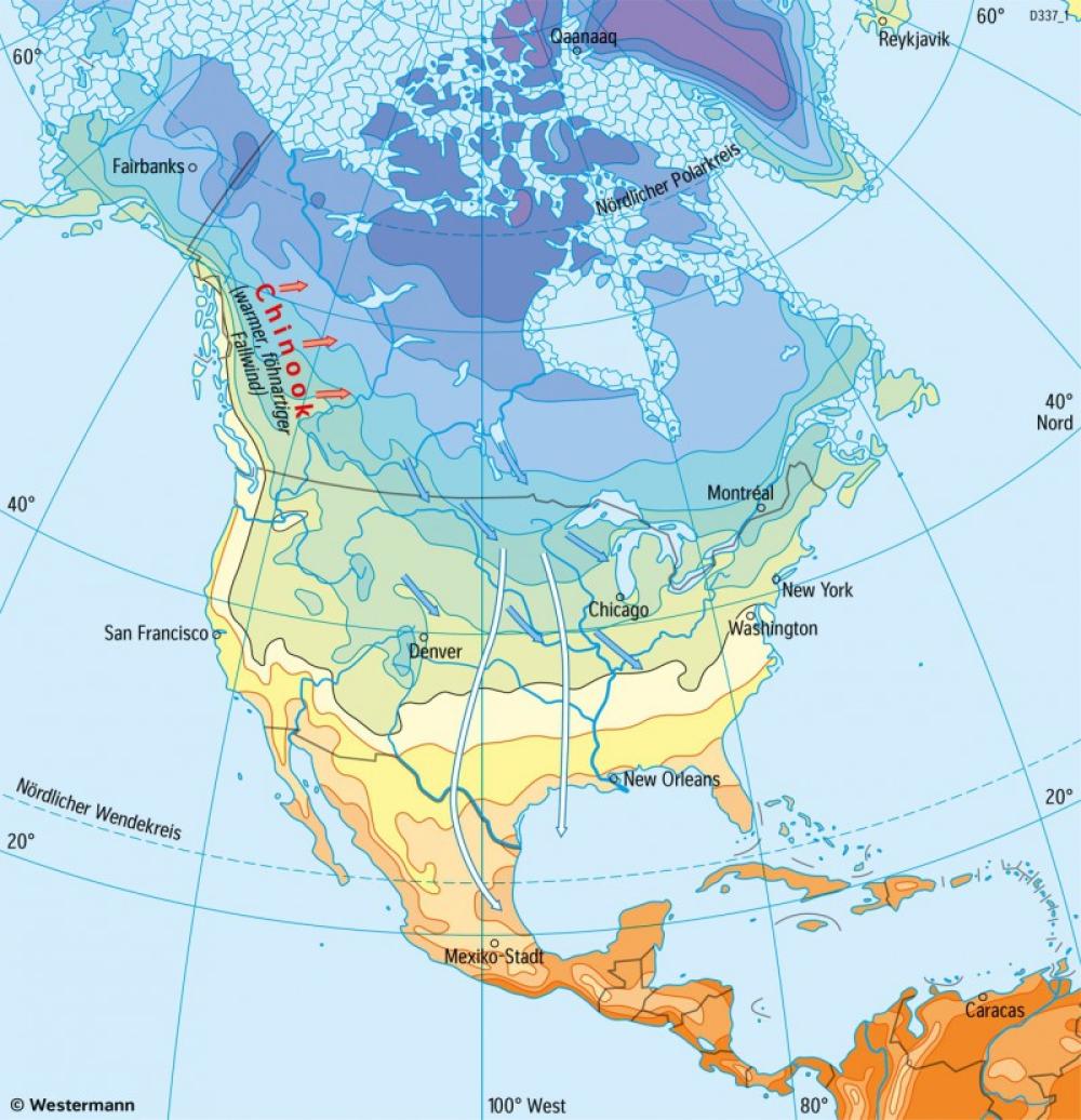 Bild der Karte Nord- und Mittelamerika - Temperaturen im Januar - Amerika - Nord- und Mittelamerika - Klima