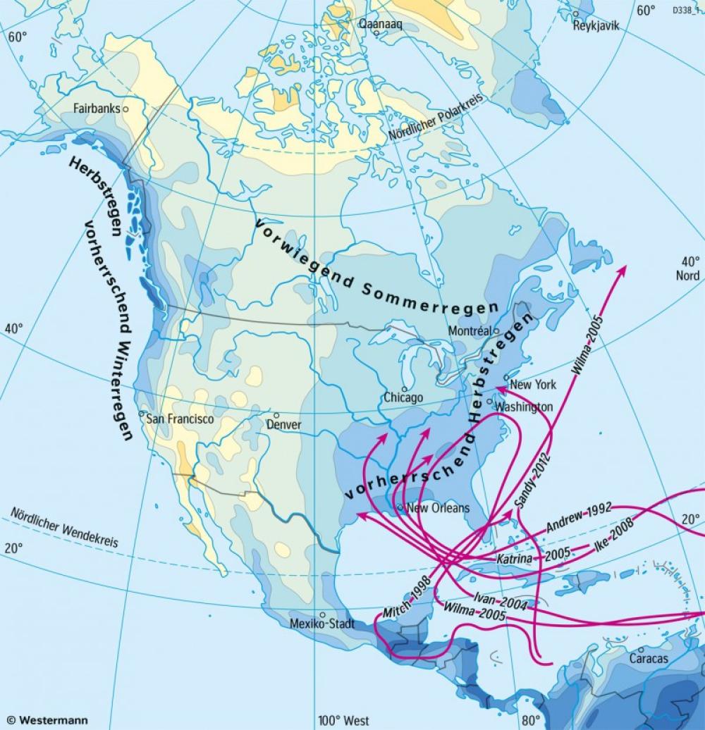 Bild der Karte Nord- und Mittelamerika - Niederschläge im Jahr - Amerika - Nord- und Mittelamerika - Klima