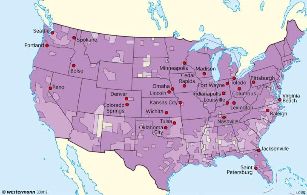 Bild der Karte USA - Bevölkerungsgruppen - Europäischer Herkunft - Amerika - USA - Entwicklung zum Einwanderungsland