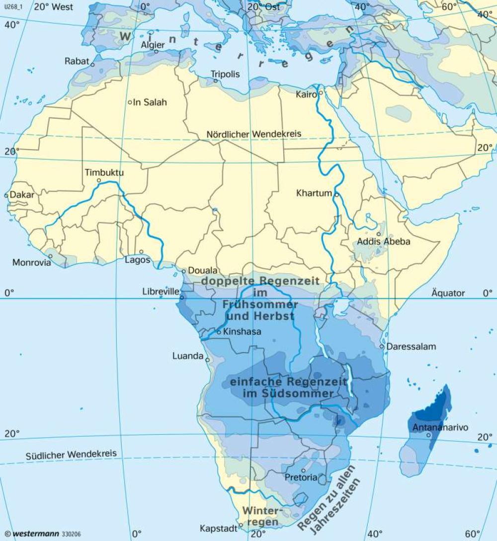 Bild der Karte Afrika - Niederschläge im Januar - Afrika - Afrika - Immerfeuchte und wechselfeuchte Tropen