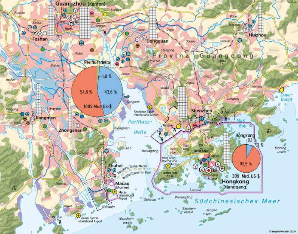 Bild der Karte Perlflussdelta (Südost-China) - Verstädterung und Wirtschaftswachstum - 2015 - Asien - China