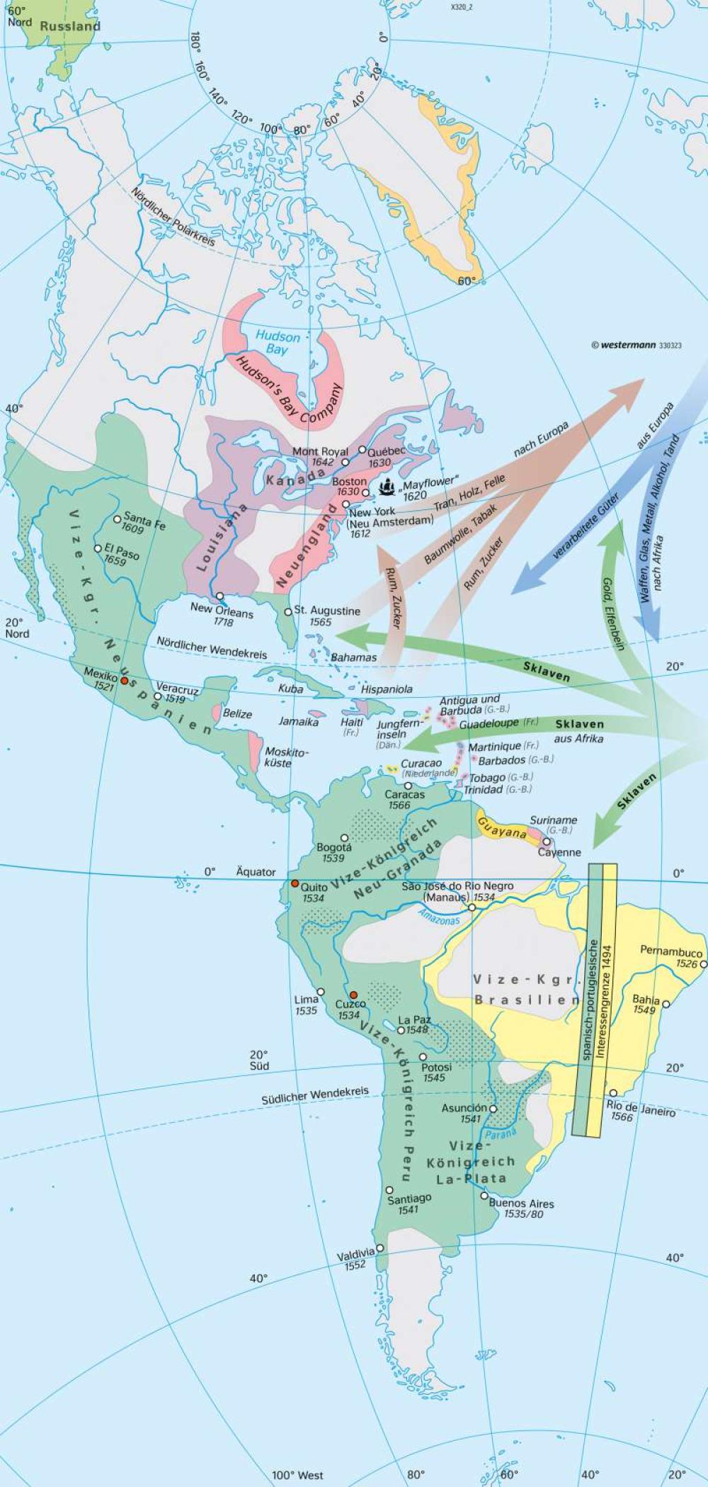 Bild der Karte Amerika - Europäisierung Mitte 18. Jahrhundert - Amerika - Amerika - Staaten und Geschichte