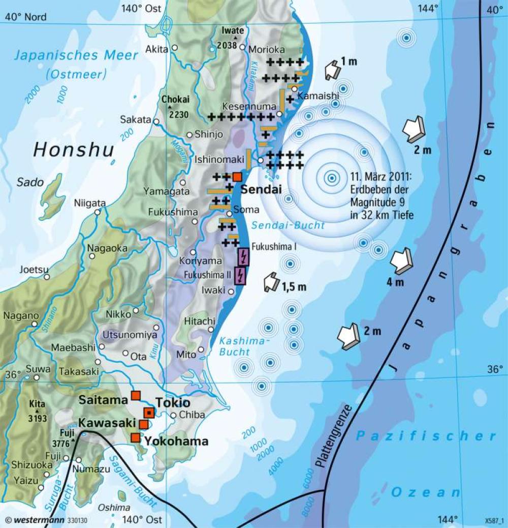 Bild der Karte Honshu (Japan) - Tohoku-Beben - Asien - Japan - Naturrisiken und Wirtschaft in einem Industrieland