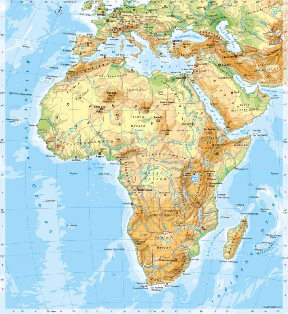 Afrika - Physische Übersicht-978-3-14-100870-8-180-3-1  Diercke 2023