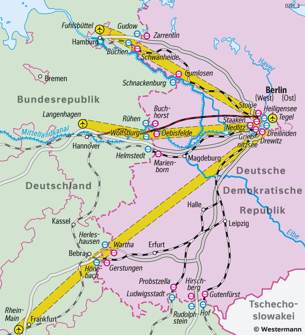 Bild der Karte Berlins Verbindungen zur Bundesrepublik bis 1990 - Deutschland - Historische Entwicklung