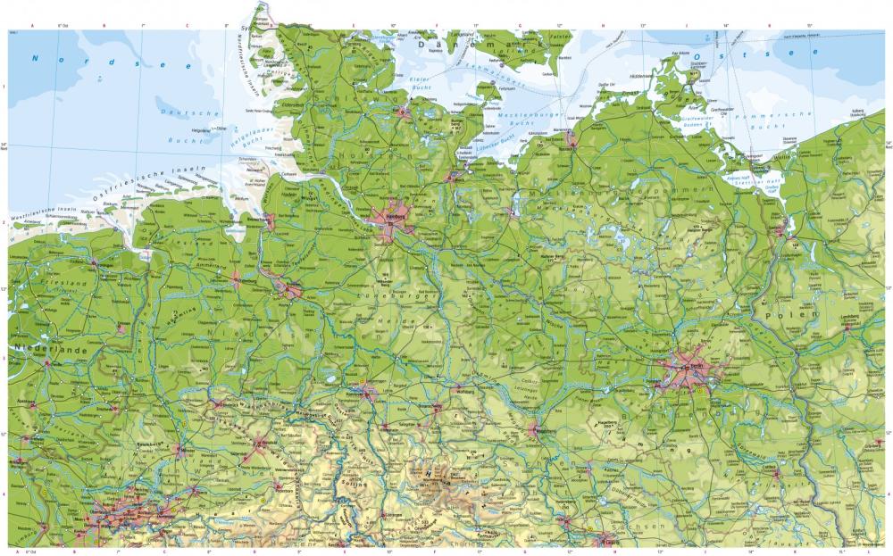 Deutschland (nördlicher Teil) - Physische Karte-978-3-14-100900-2-20-1-1 |  Diercke 2023