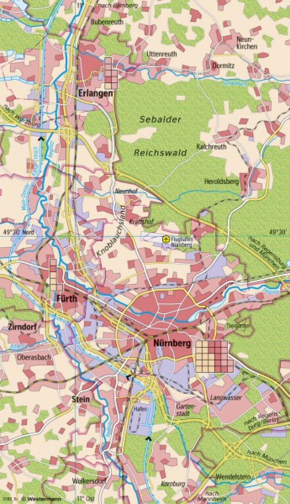 Bild der Karte Großraum Nürnberg - Siedlungsentwicklung - 20.-21. Jh. - Deutschland - Wandel ländlicher und städtischer Siedlungen