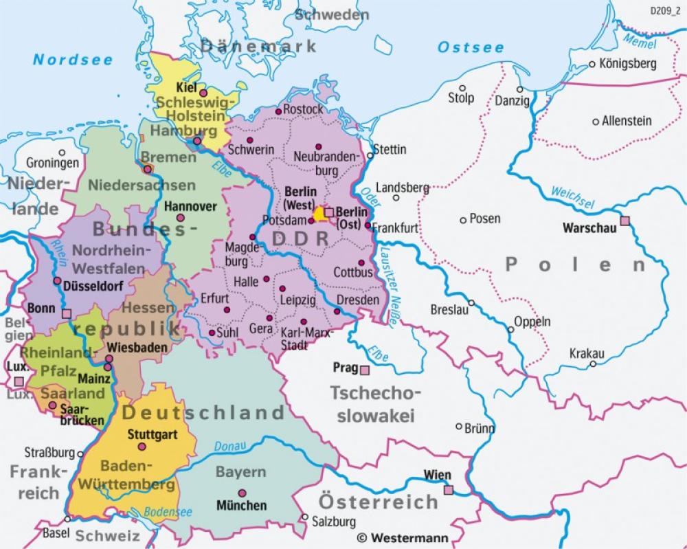 Bild der Karte Deutschland - Staatenteilung bis 1990 - Deutschland - Historische Entwicklung