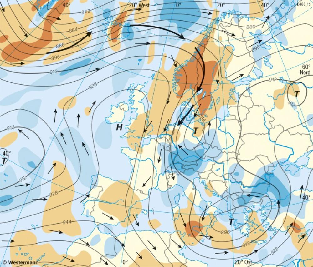 Bild der Karte Europa - Großwetterlage mit meridionaler Zirkulation - Höhenwetterkarte - Europa - Wetter und Klimaänderungen