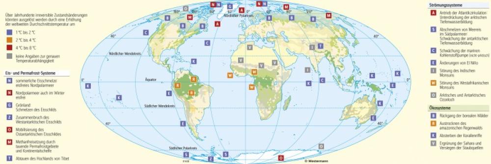 Bild der Karte Mögliche Kipp-Punkte im Erdklimasystem - Erde - Rezenter Klimawandel