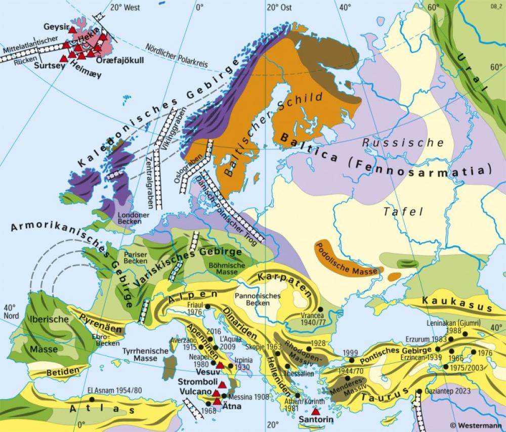 Bild der Karte Europa - Tektonik - Europa - Erdgeschichte und Geologie