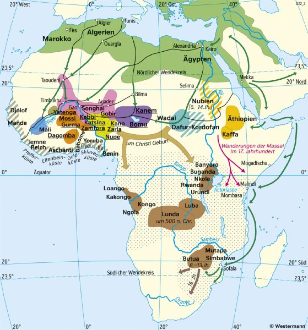 Bild der Karte Afrika - Reiche im 15.-17. Jahrhundert - Afrika - Staaten und physische Übersicht