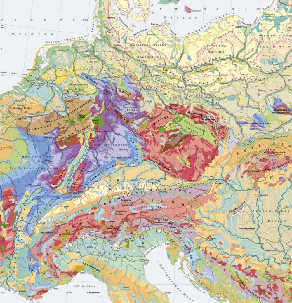 Bild der Karte Mitteleuropa - Geologie und Eiszeitformen - Europa - Erdgeschichte und Geologie