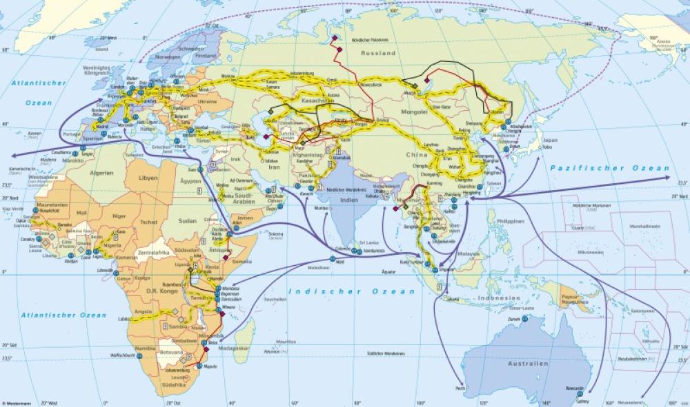 Bild der Karte Afrika und Eurasien - Chinas neue Seidenstrassen - Afrika und Asien - Wirtschaft und Geopolitik