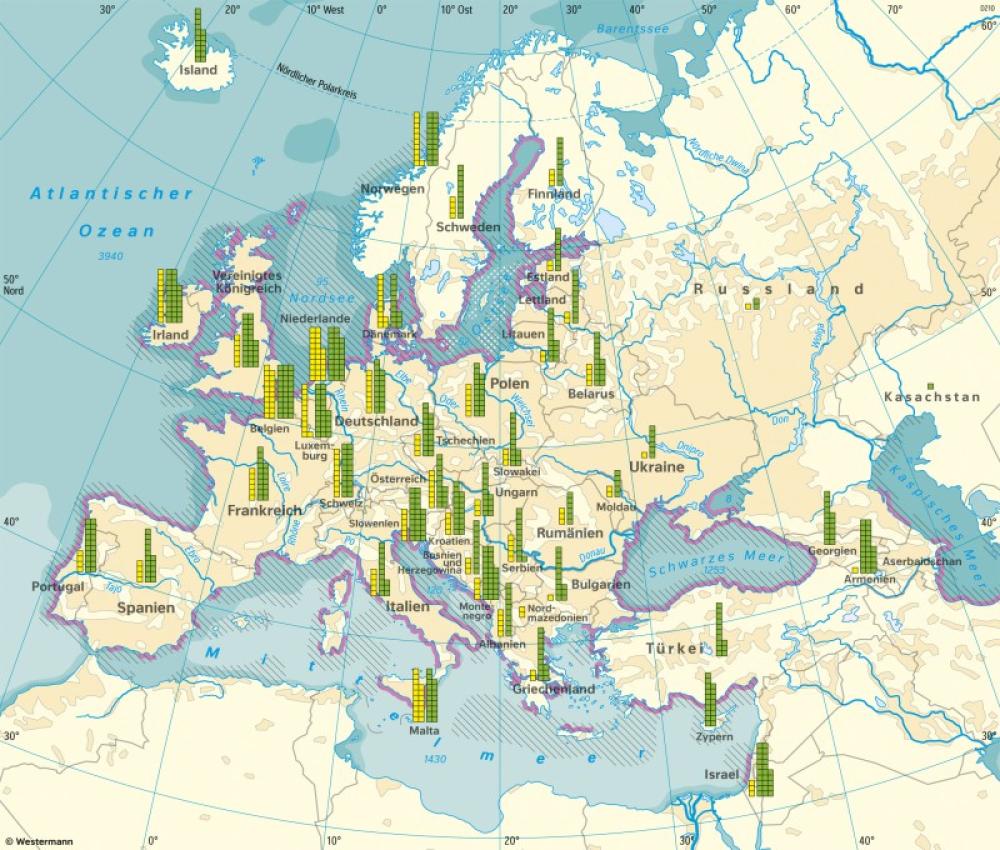 Bild der Karte Europa - Umweltbelastung - Europa - Gewässer und Küsten