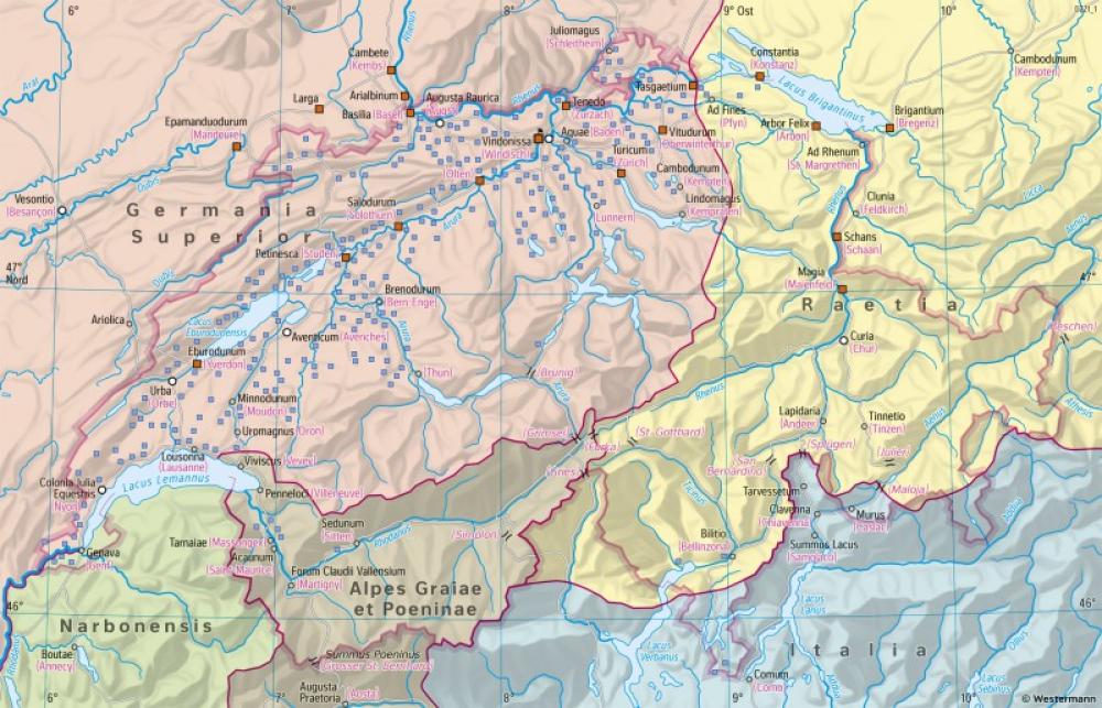 Bild der Karte Schweiz - Römische Besiedlung im 1.-5. Jh. n. Chr. - Schweiz - Siedlungsgeschichte