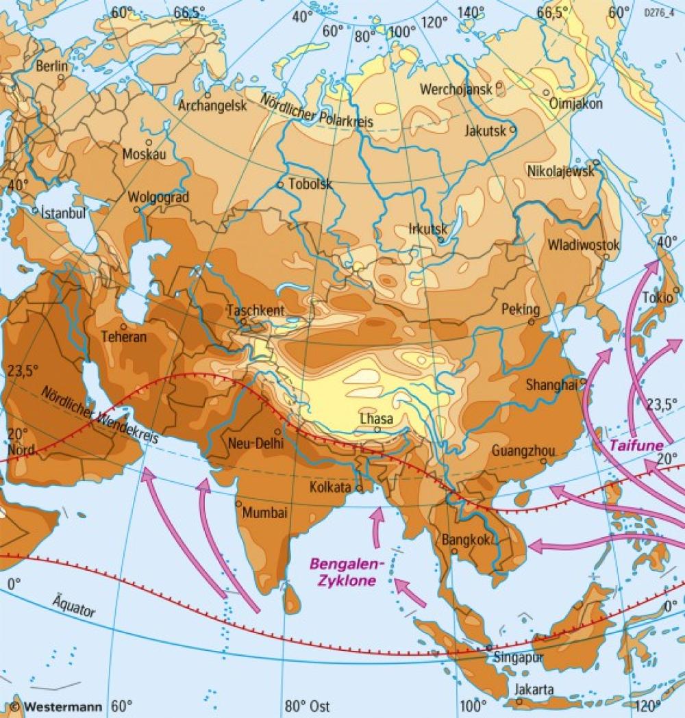 Bild der Karte Asien - Temperaturen im Juli - Asien - Klima und Landwirtschaft