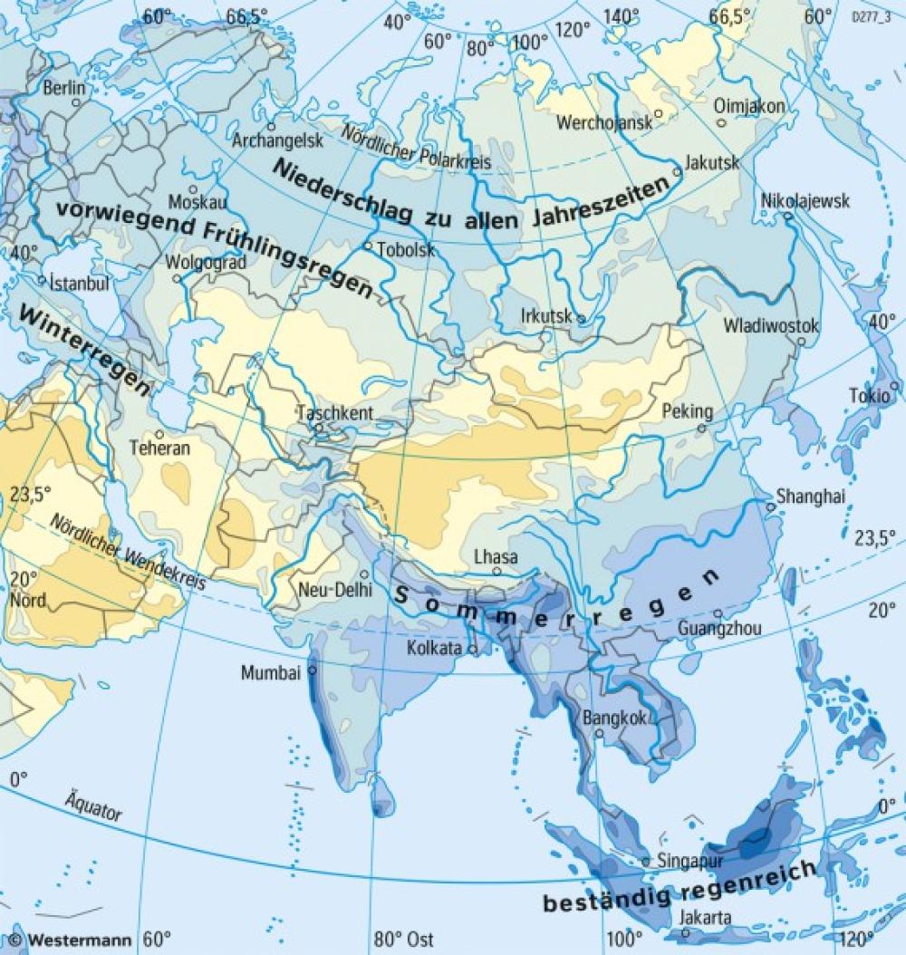 Bild der Karte Asien - Niederschläge im Jahr - Asien - Klima und Landwirtschaft