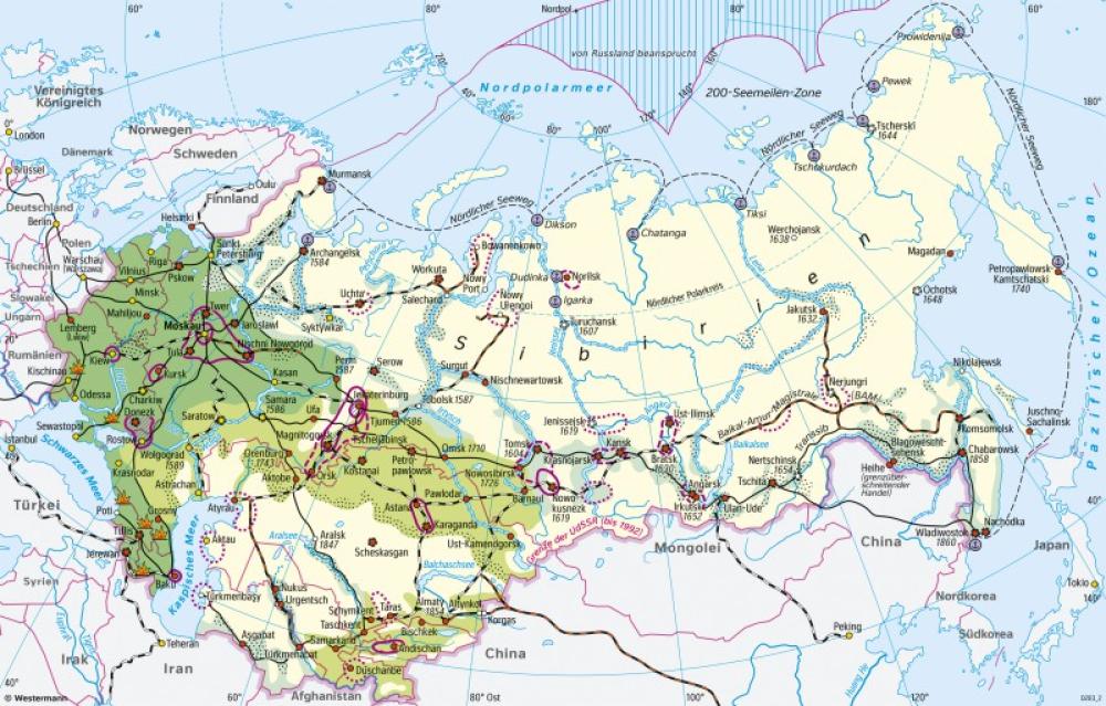 Bild der Karte Sibirien - Erschliessung - Russland und Zentralasien - Räume im Wandel