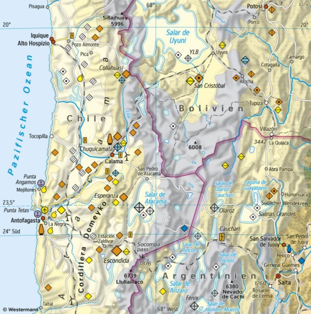 Bild der Karte Zentralanden - Bergbau - Lithium-Dreieck - Südamerika - Ressourcen