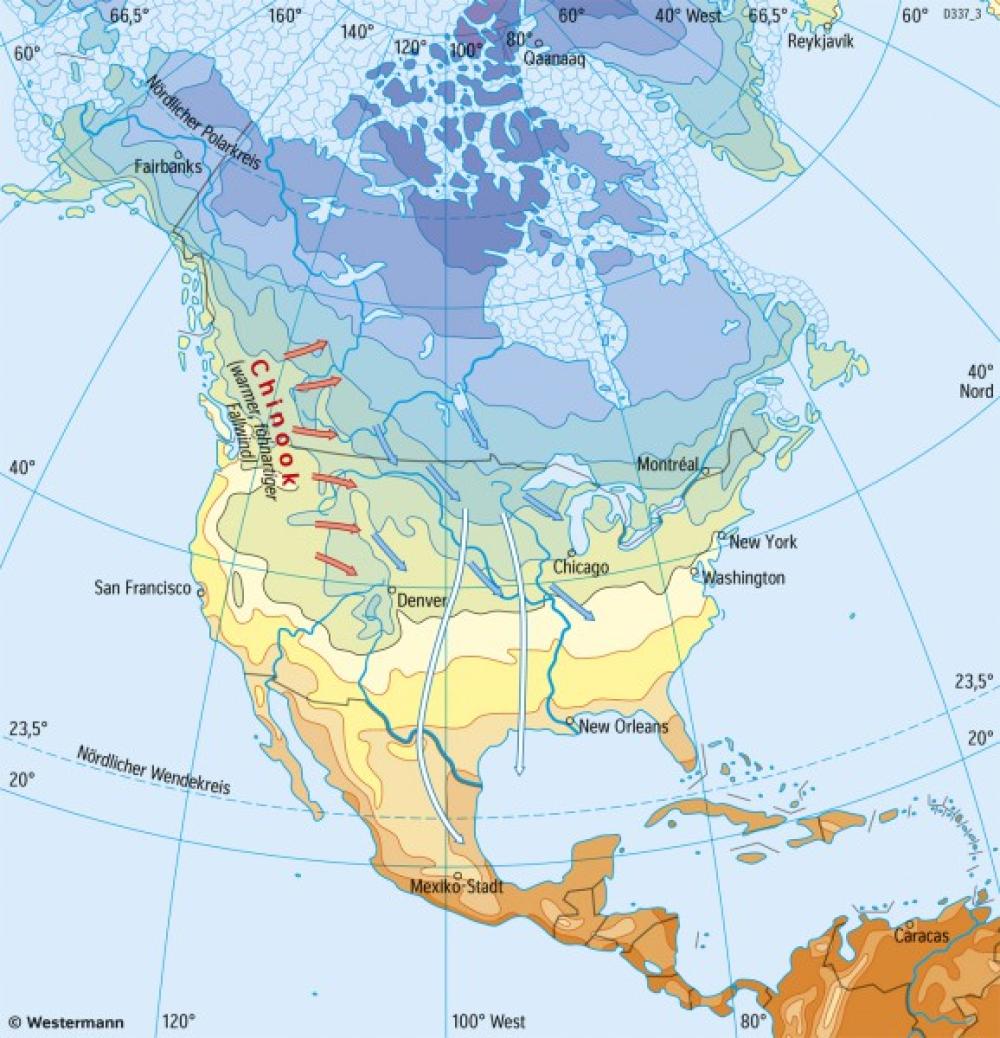 Bild der Karte Nord- und Mittelamerika - Temperaturen im Januar - Nord- und Mittelamerika - Klima und Landwirtschaft