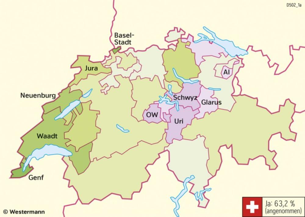 Bild der Karte Schweiz - Volksabstimmungen - Klima- und Innovationsgesetz 2023 - Schweiz - Politik und Gesellschaft