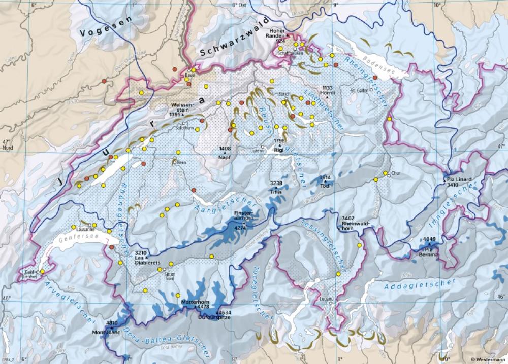 Bild der Karte Schweiz - Eiszeiten und Frühgeschichte - Schweiz - Vergletscherung