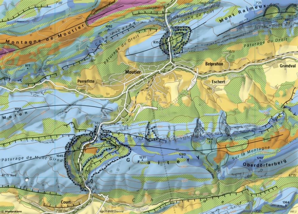 Bild der Karte Faltenjura - Längstäler und Klusen - Schweiz - Landschaftsformen