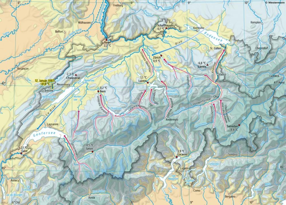 Bild der Karte Schweiz - Temperaturen im Januar - Schweiz - Klima