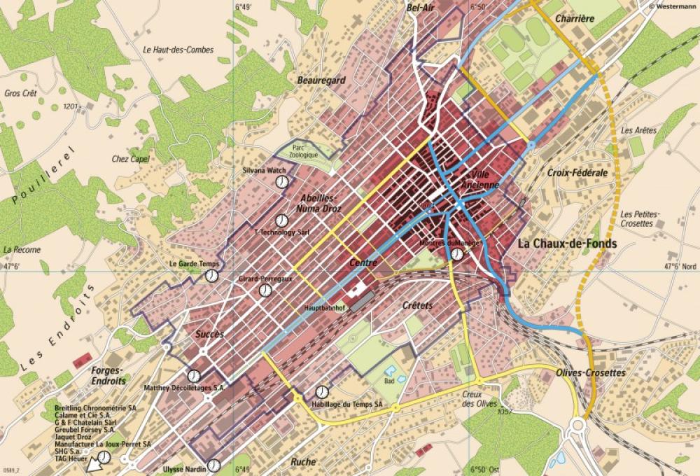Bild der Karte La Chaux-de-Fonds - Stadtentwicklung und Uhrenindustrie - Schweiz - Industrialisierung