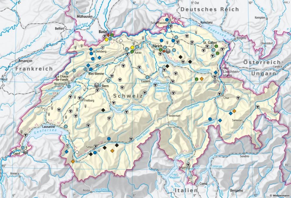 Bild der Karte Schweiz - Wirtschaft im 19. Jahrhundert - Schweiz - Industrialisierung