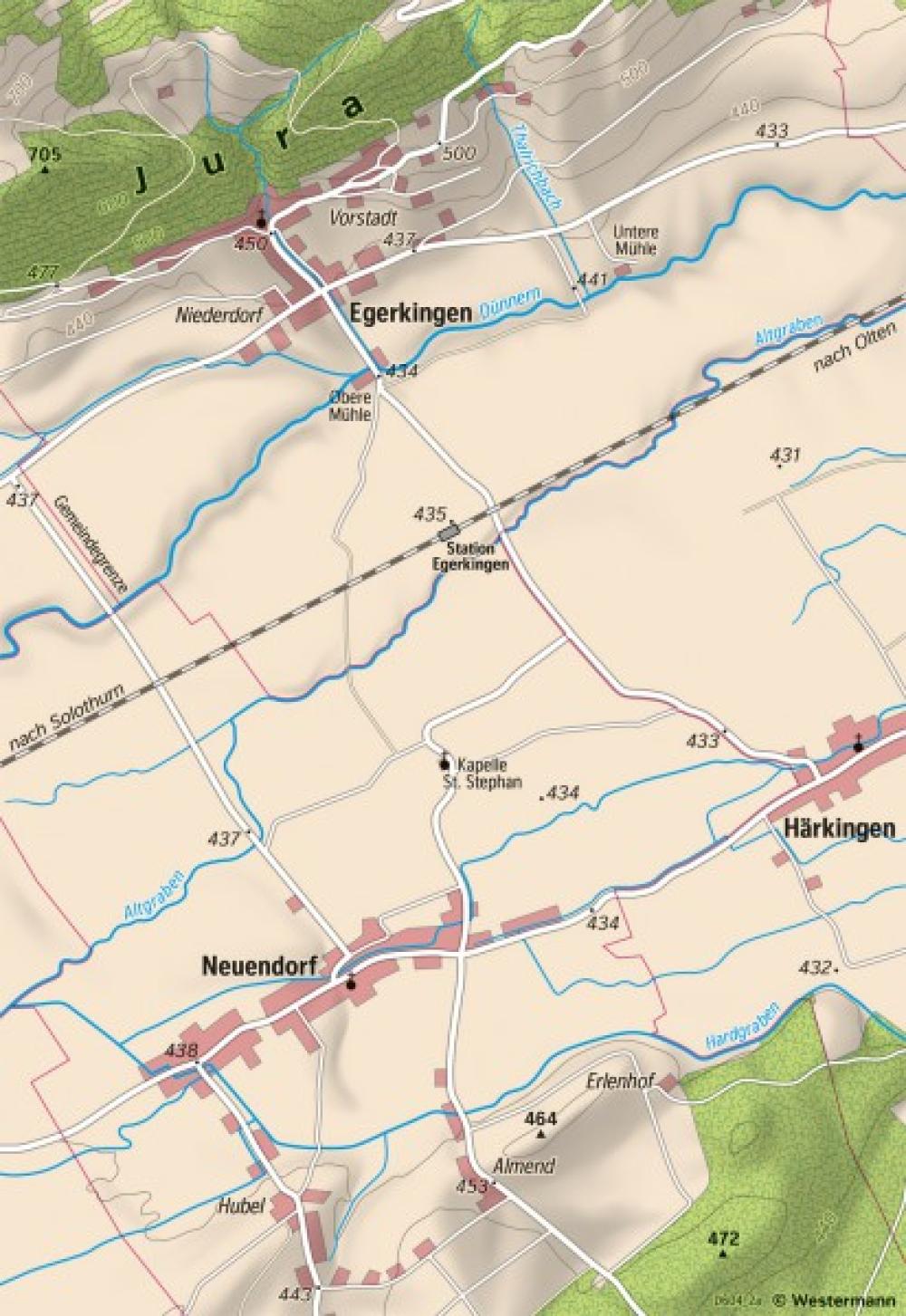 Bild der Karte Egerkingen - Ortsentwicklung in verkehrsgünstiger Lage - 1884 - Schweiz - Landschaftswandel und Erreichbarkeit