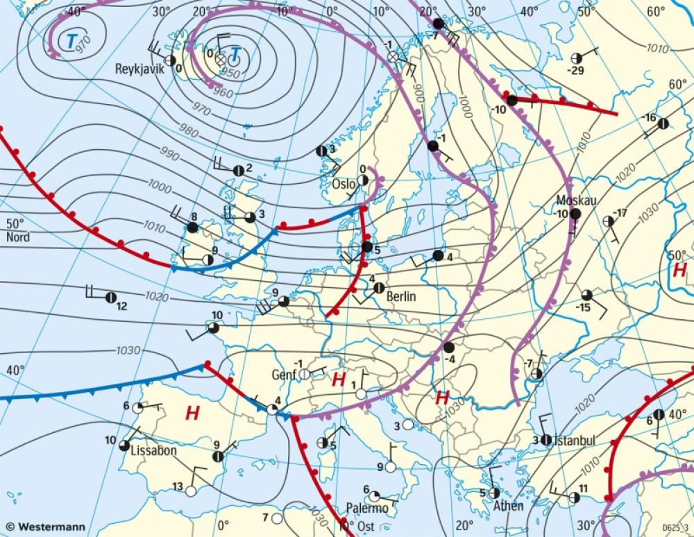 Bild der Karte Europa - Wetterlagen - Westwindlage - Europa - Wetter und Klimaänderungen