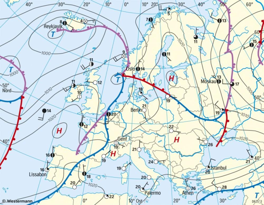 Bild der Karte Europa - Wetterlagen - Gewitterlage - Europa - Wetter und Klimaänderungen
