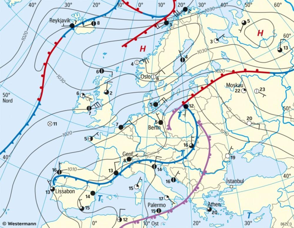 Bild der Karte Europa - Wetterlagen - Staulage nördlich der Alpen - Europa - Wetter und Klimaänderungen