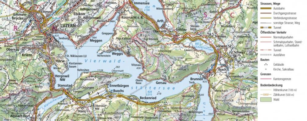 Bild der Karte Luzern und der Vierwaldstättersee - Landeskarte 1 : 200 000 - Kartenlesen - Amtliche Kartenwerke