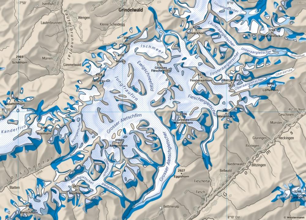 Bild der Karte Aletschregion - Gletscherschwund - Schweiz - Vergletscherung