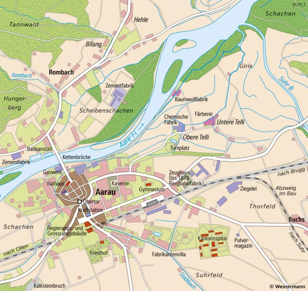 Bild der Karte Aarau - Industrialisierung um 1890 - Schweiz - Industrialisierung