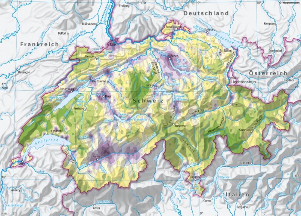 Bild der Karte Schweiz - Schadensrisiko durch Erdbeben - Schweiz - Tektonik und Erdbeben