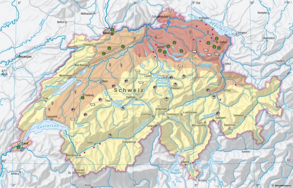 Bild der Karte Schweiz - Wirtschaft im 16. Jahrhundert - Schweiz - Siedlungsgeschichte