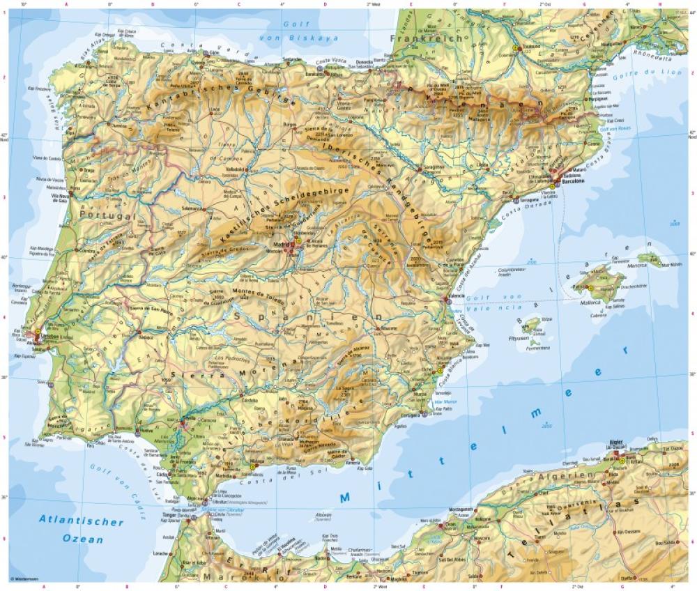 Bild der Karte Iberische Halbinsel - Physische Karte - Iberische Halbinsel - Physische Karte
